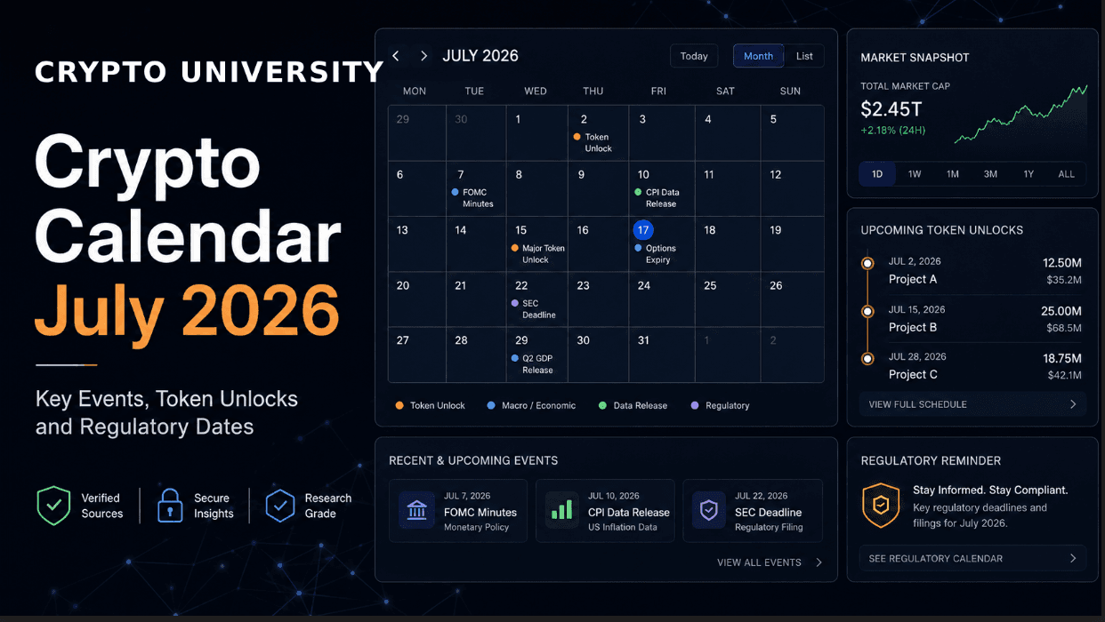 Crypto Calendar July 2026: Key Events, Token Unlocks and Regulatory Dates